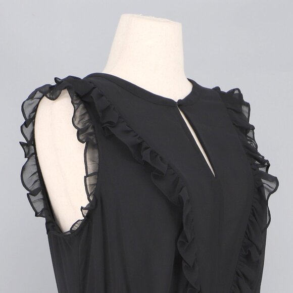 BODEN Elise Midi Dress in Black Draped Georgette Ruffle Notch Neck Size 12 - Picture 6 of 9